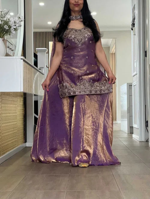 Pure Silk Embroidery Suit in Orange