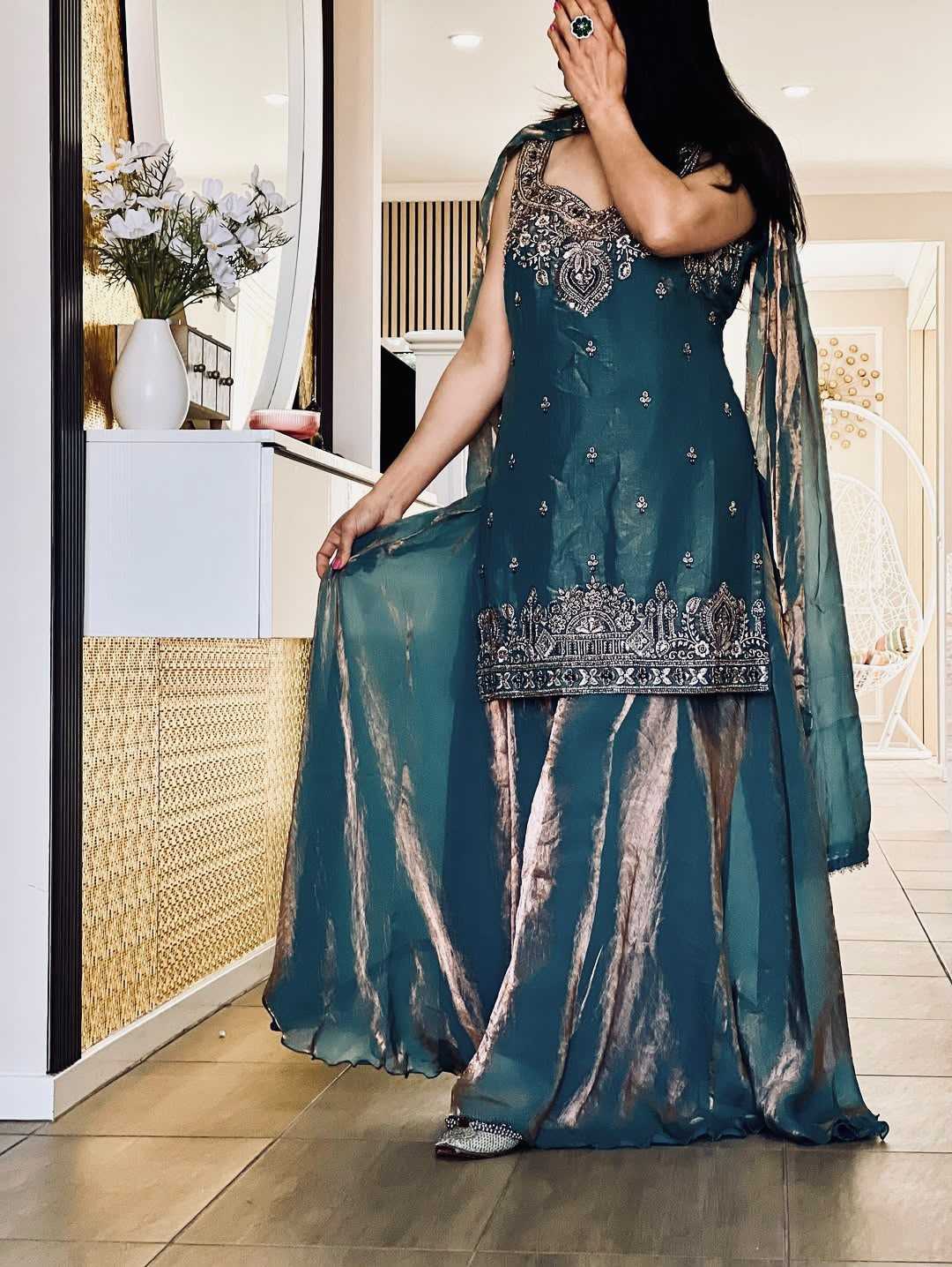 Pure Silk Embroidery Suit in Orange