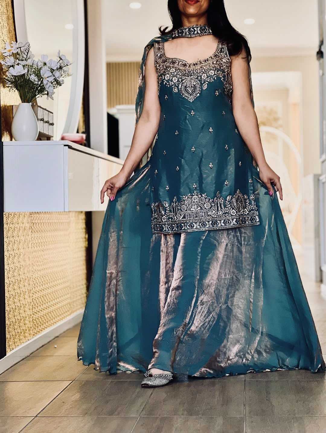 Pure Silk Embroidery Suit in Orange