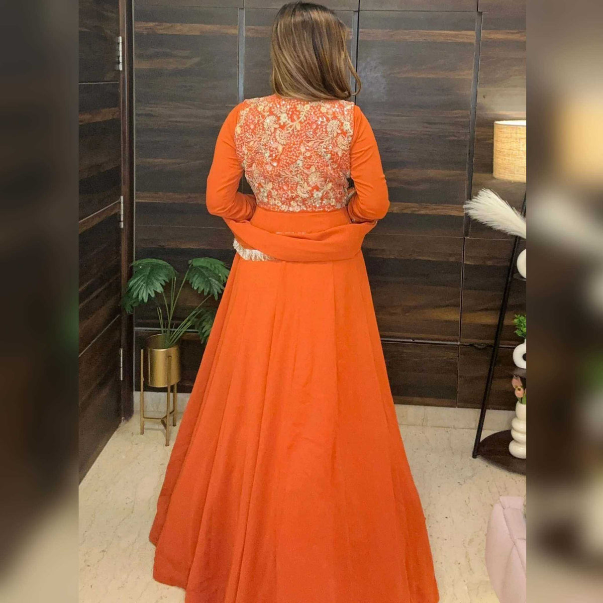 Faux Georgette Embroidery Gown 496
