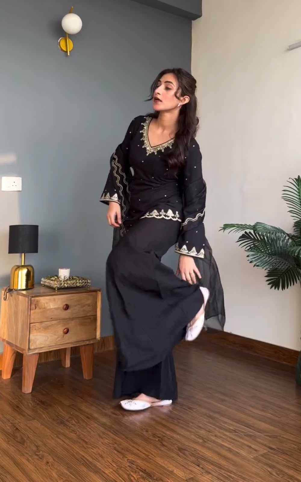 Crepe Silk Sharara Salwar Suit