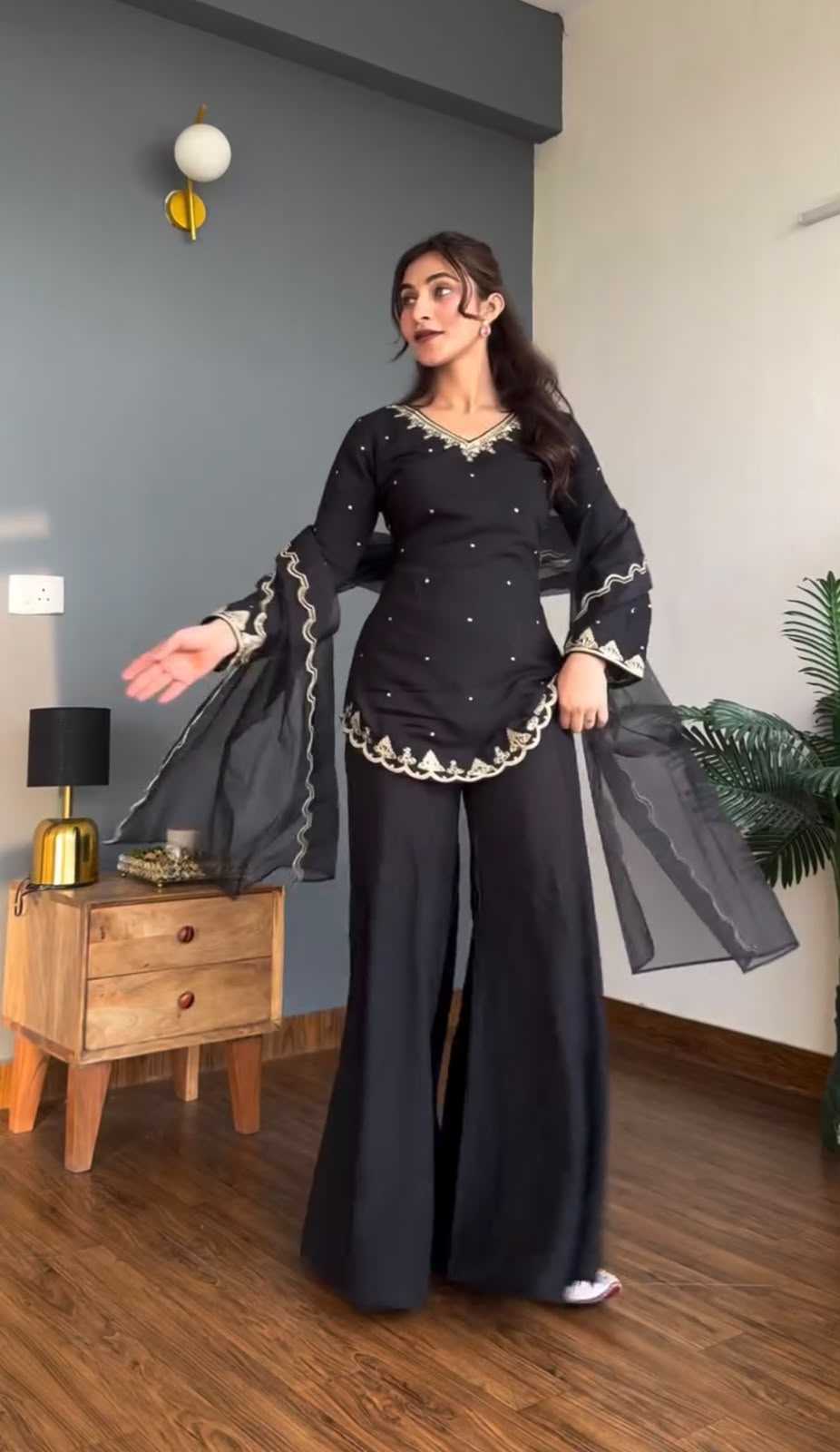 Crepe Silk Sharara Salwar Suit