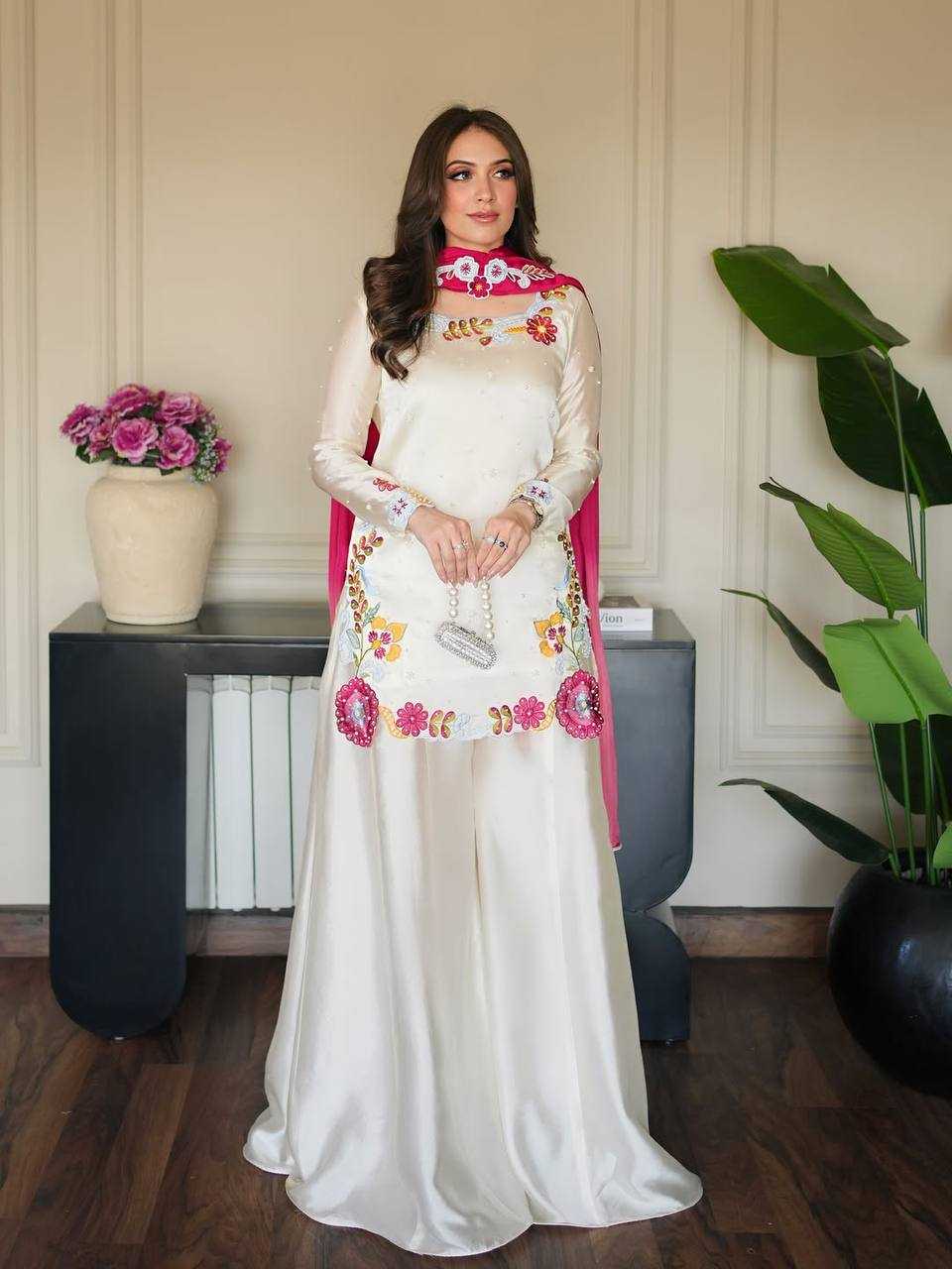 Heavy Roman Silk Sharara Salwar Suit