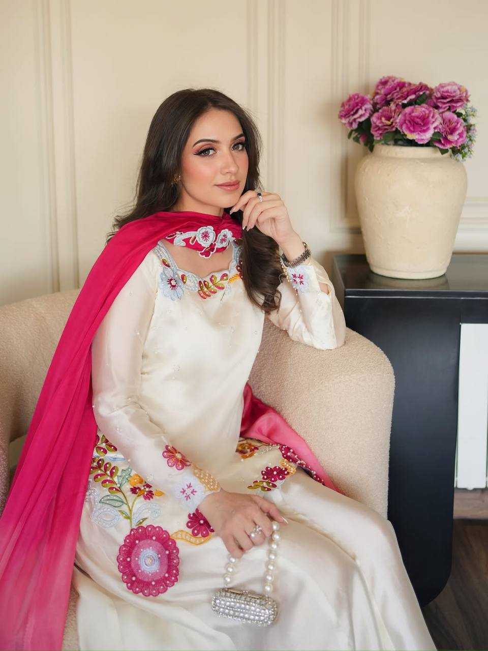 Heavy Roman Silk Sharara Salwar Suit