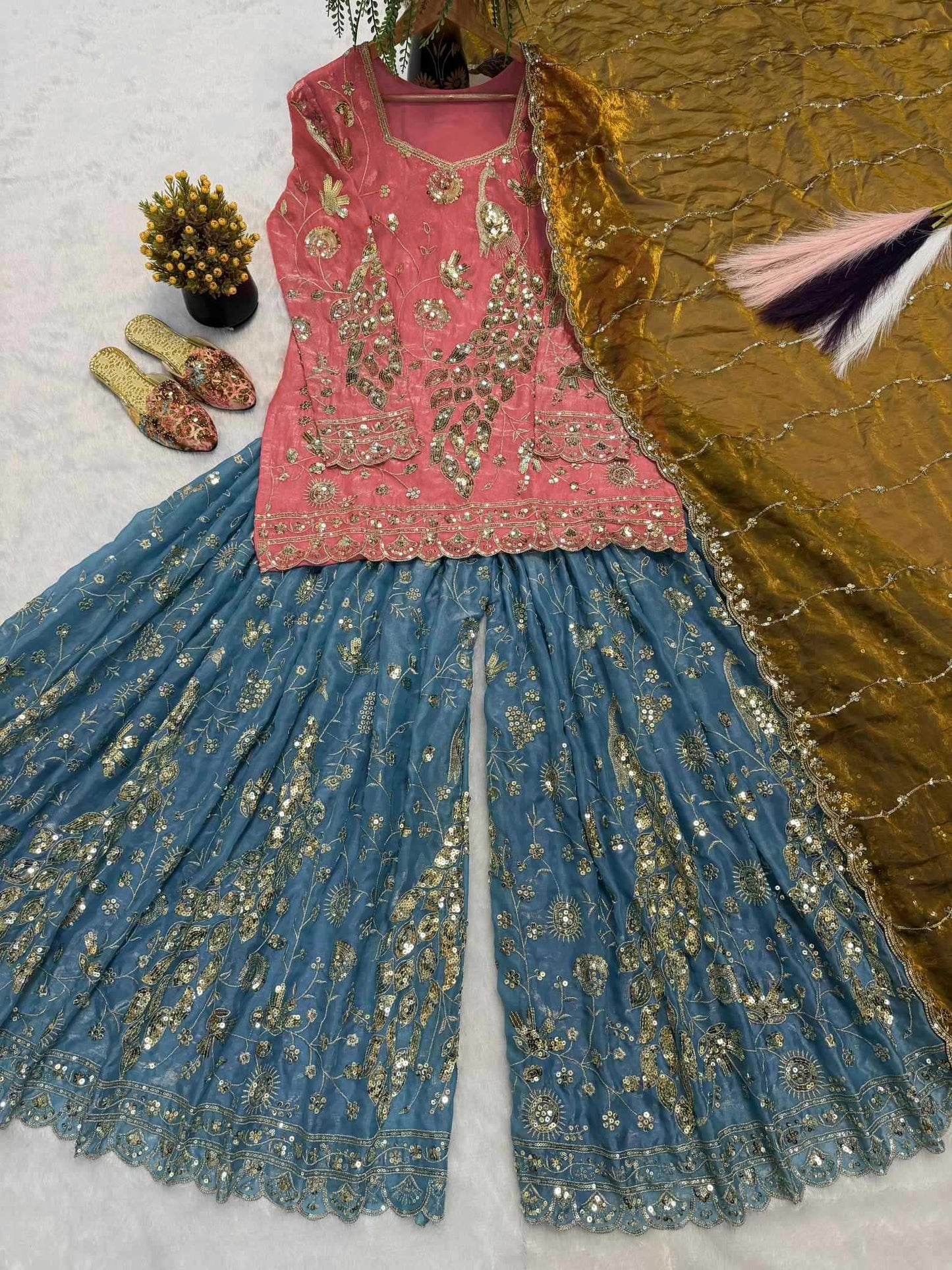 Crush Silk Sharara Salwar Suit