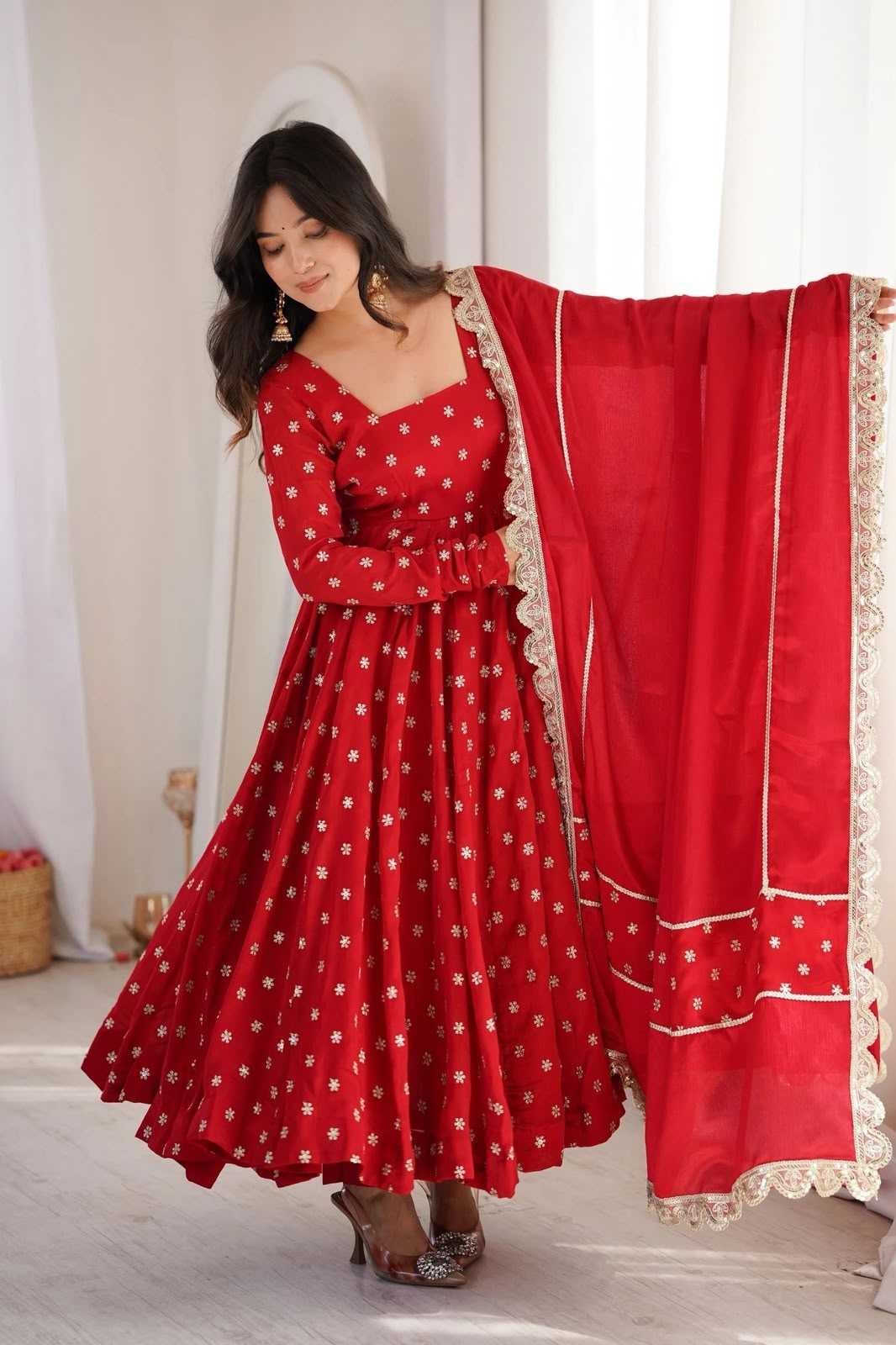 Chinon Silk Embroidery Suit