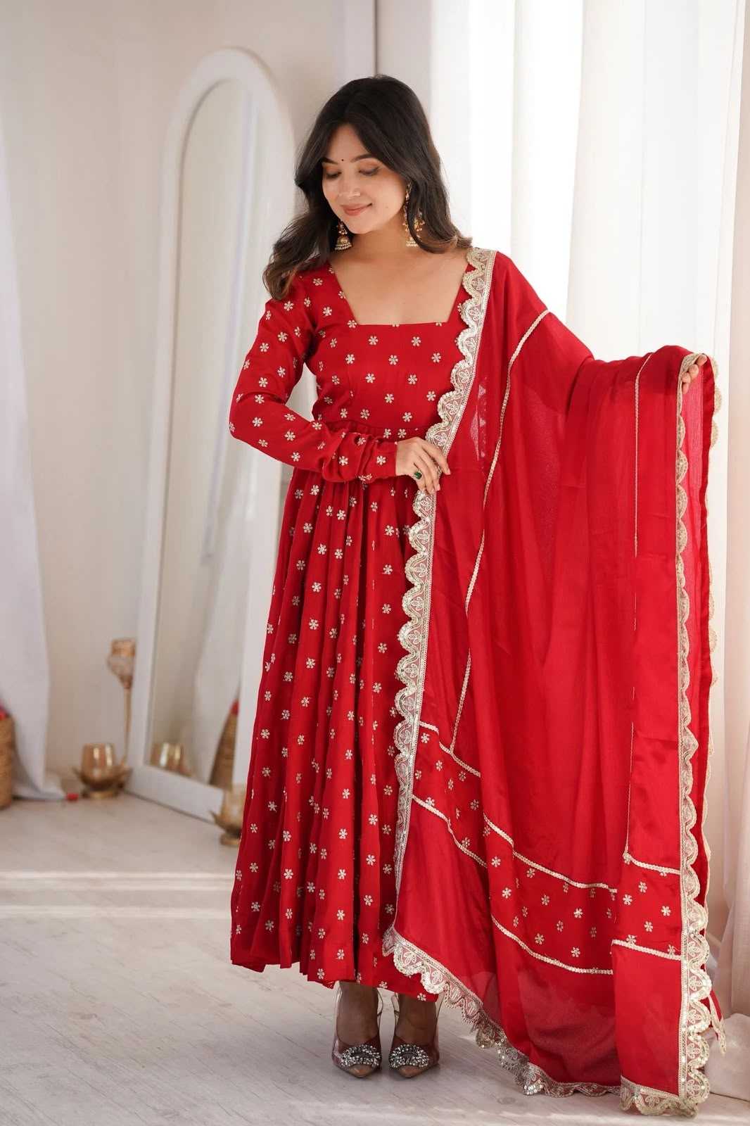 Chinon Silk Embroidery Suit