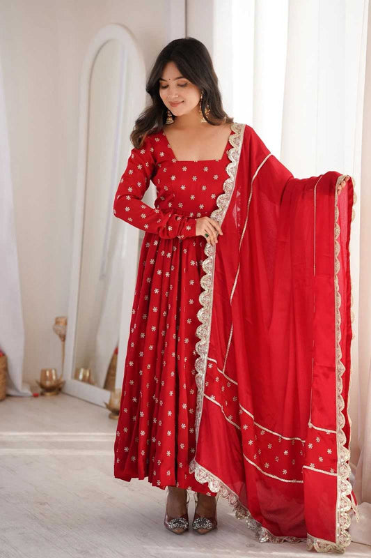 Chinon Silk Embroidery Suit