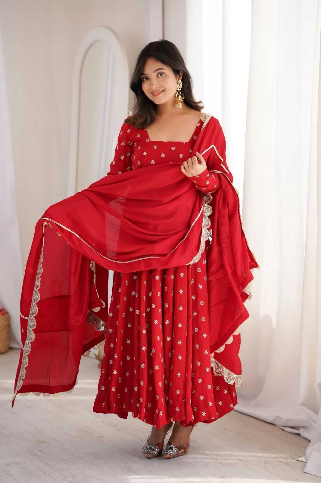 Chinon Silk Embroidery Suit