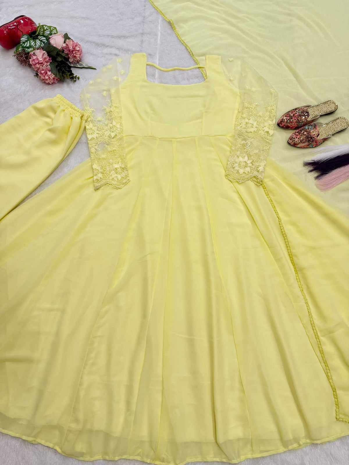 Faux Georgette Suit in Yellow
