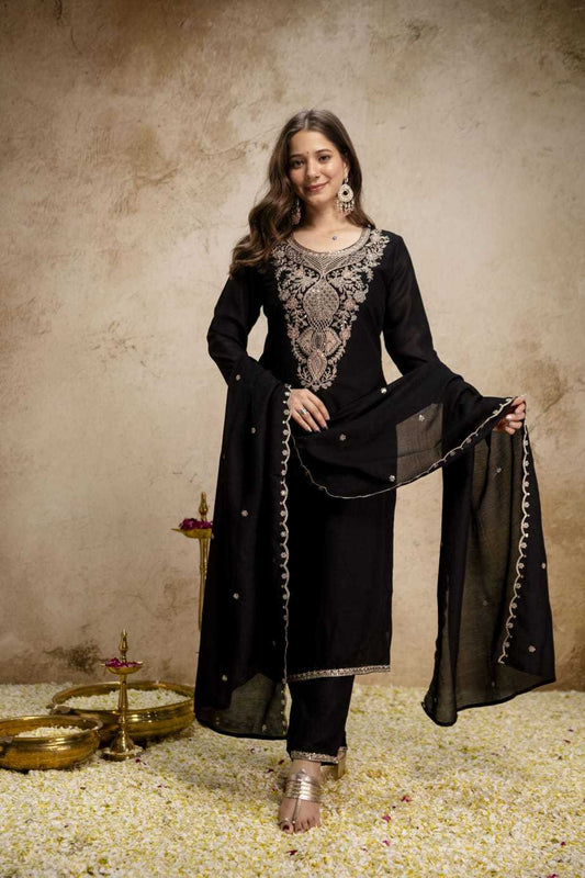 Black Vichitra Silk Festive Kurti