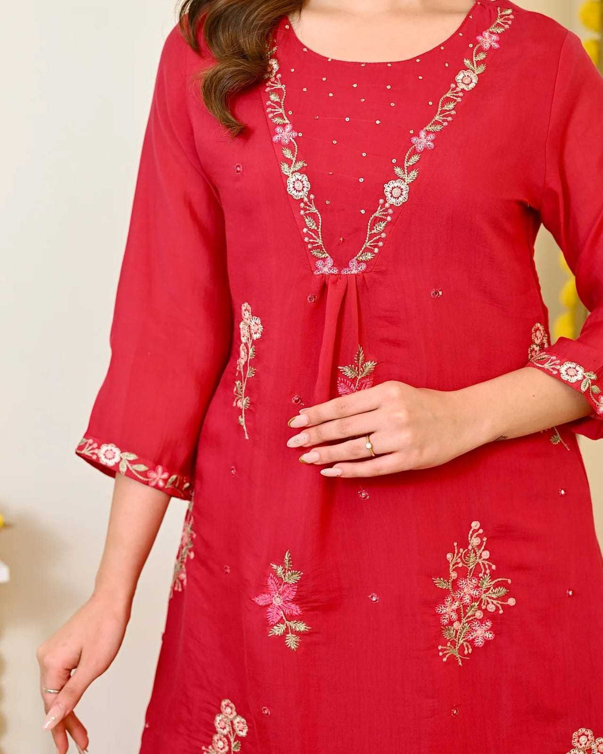 Elvina Viscose Chanderi Festive Kurti