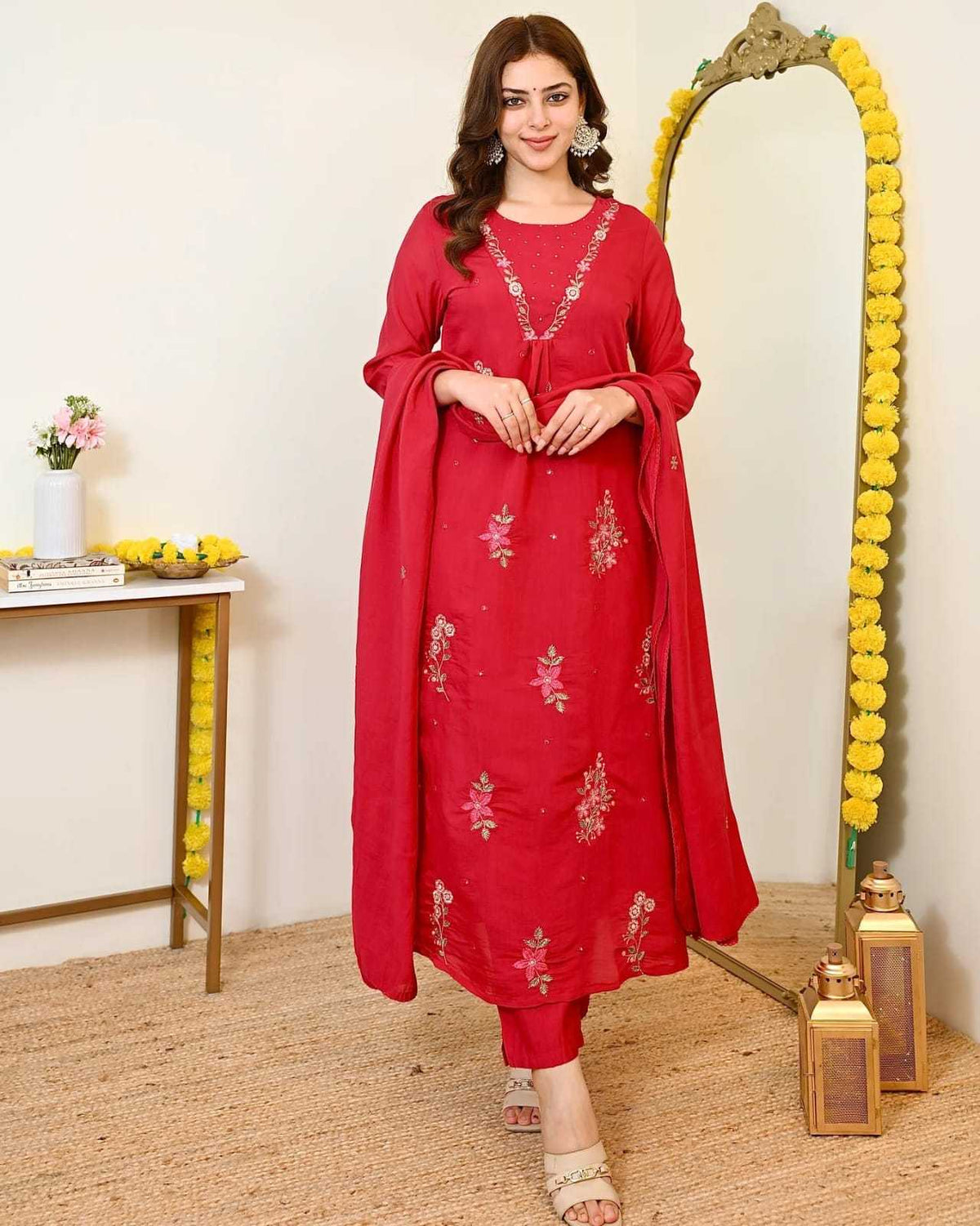 Elvina Viscose Chanderi Festive Kurti