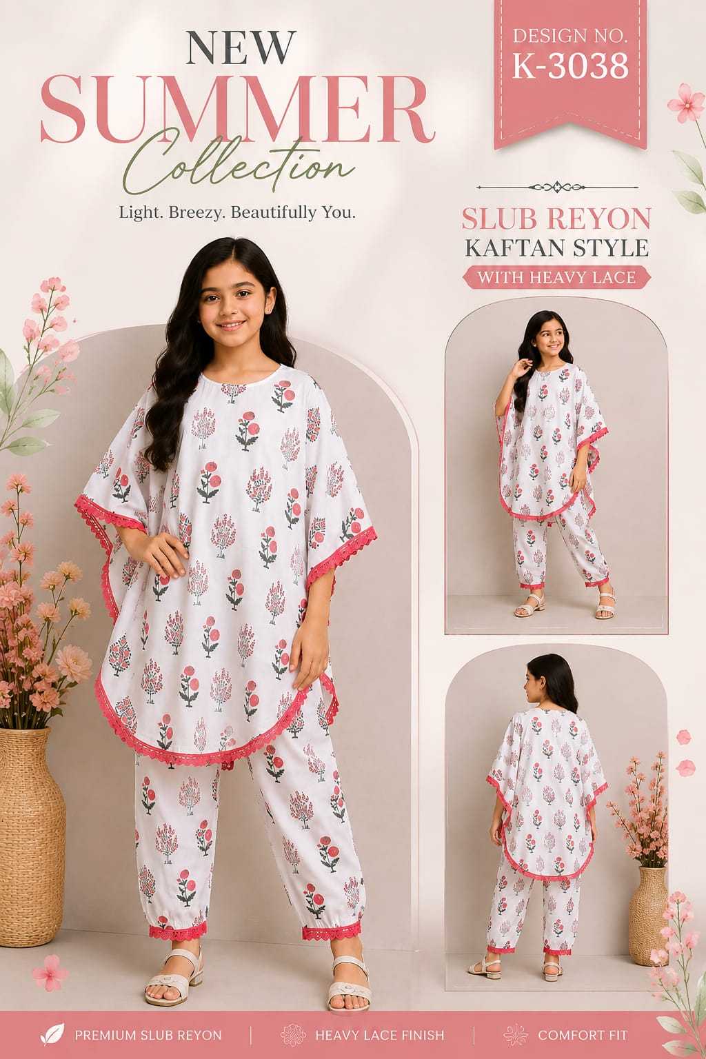 Slub Reyon Ethnic Dresses For Kids