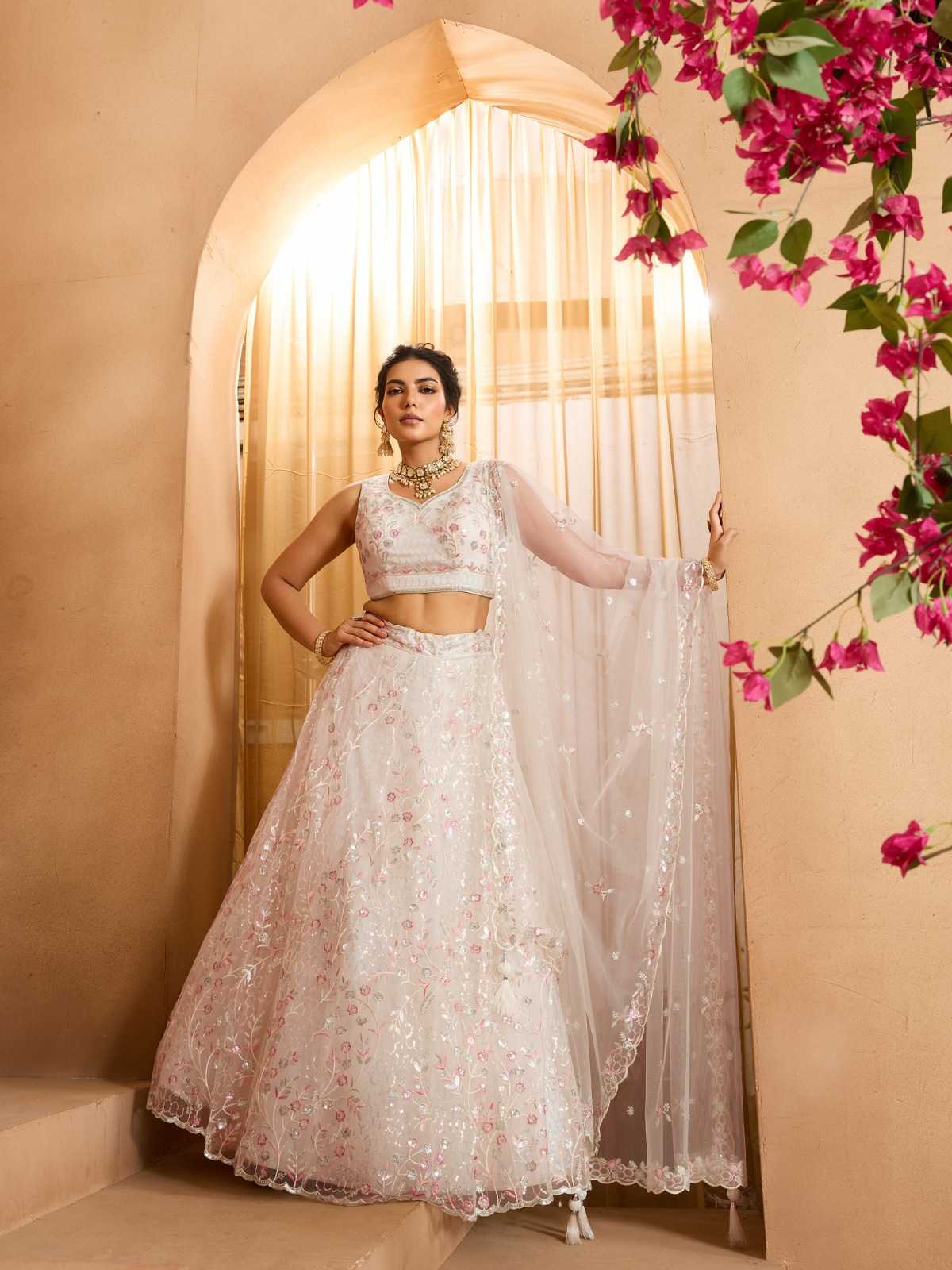 Net Designer Lehenga in Sky