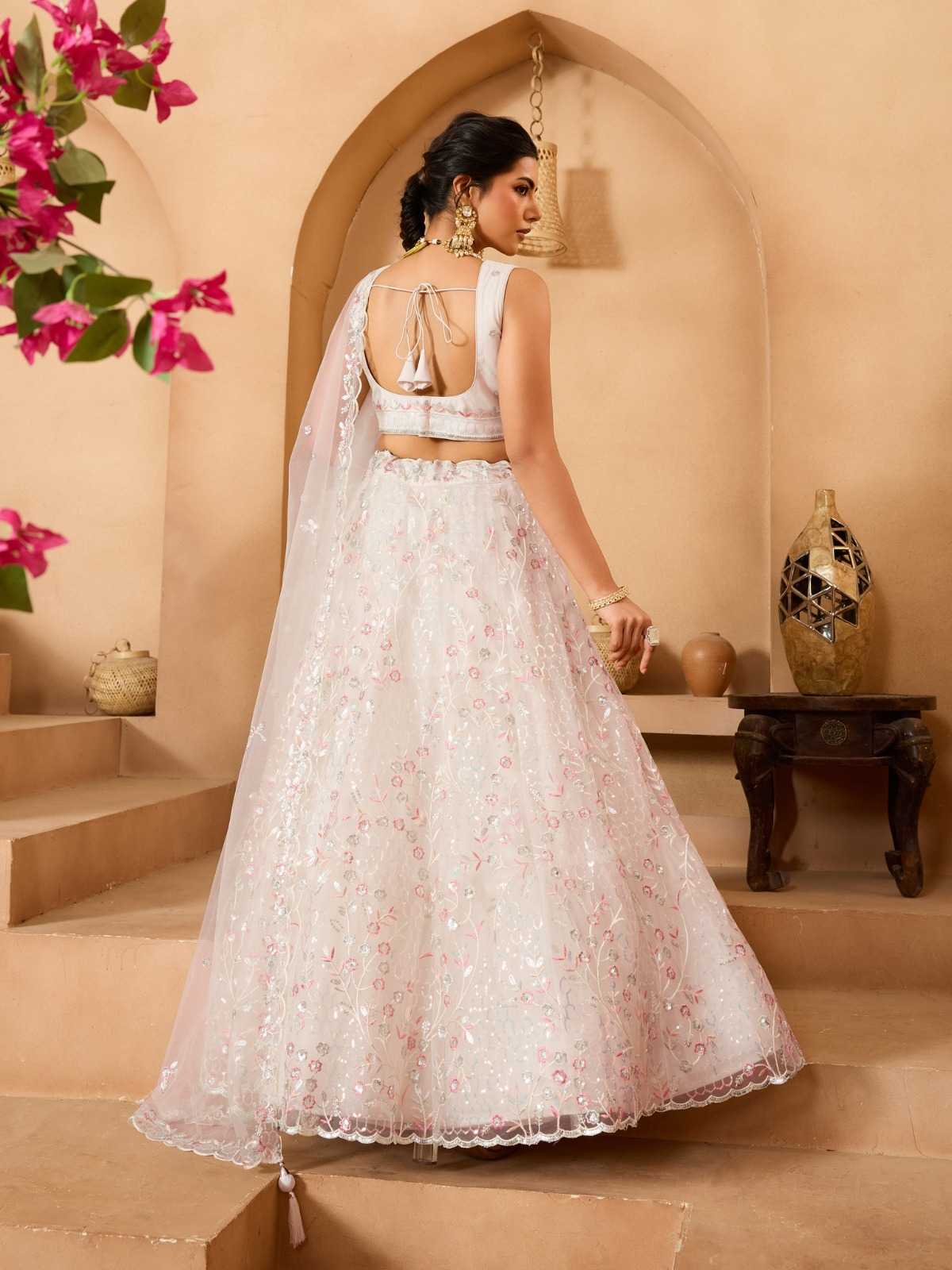 Net Designer Lehenga in Sky