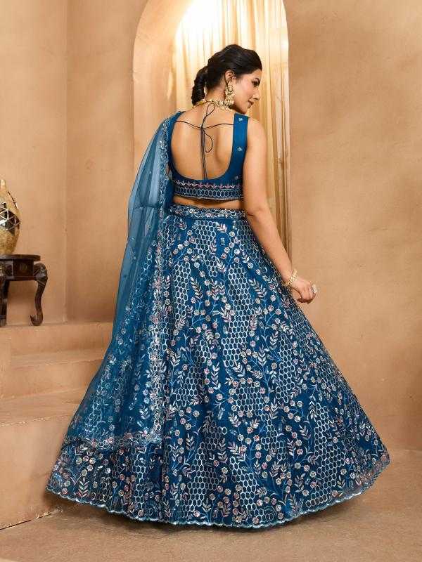 Net Designer Lehenga in Sky