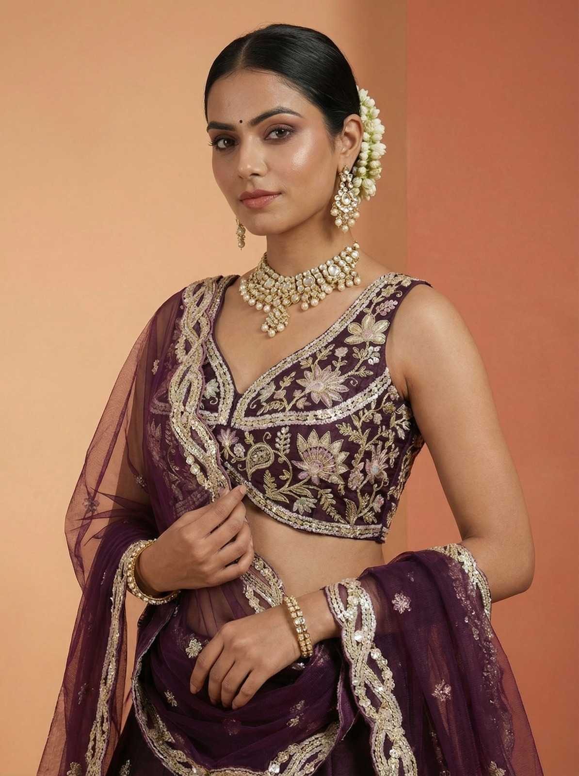 Tissue Embroidered Lehenga