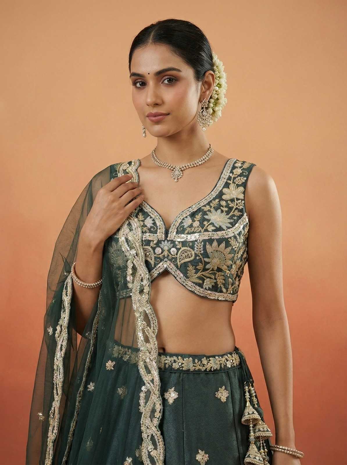 Tissue Embroidered Lehenga