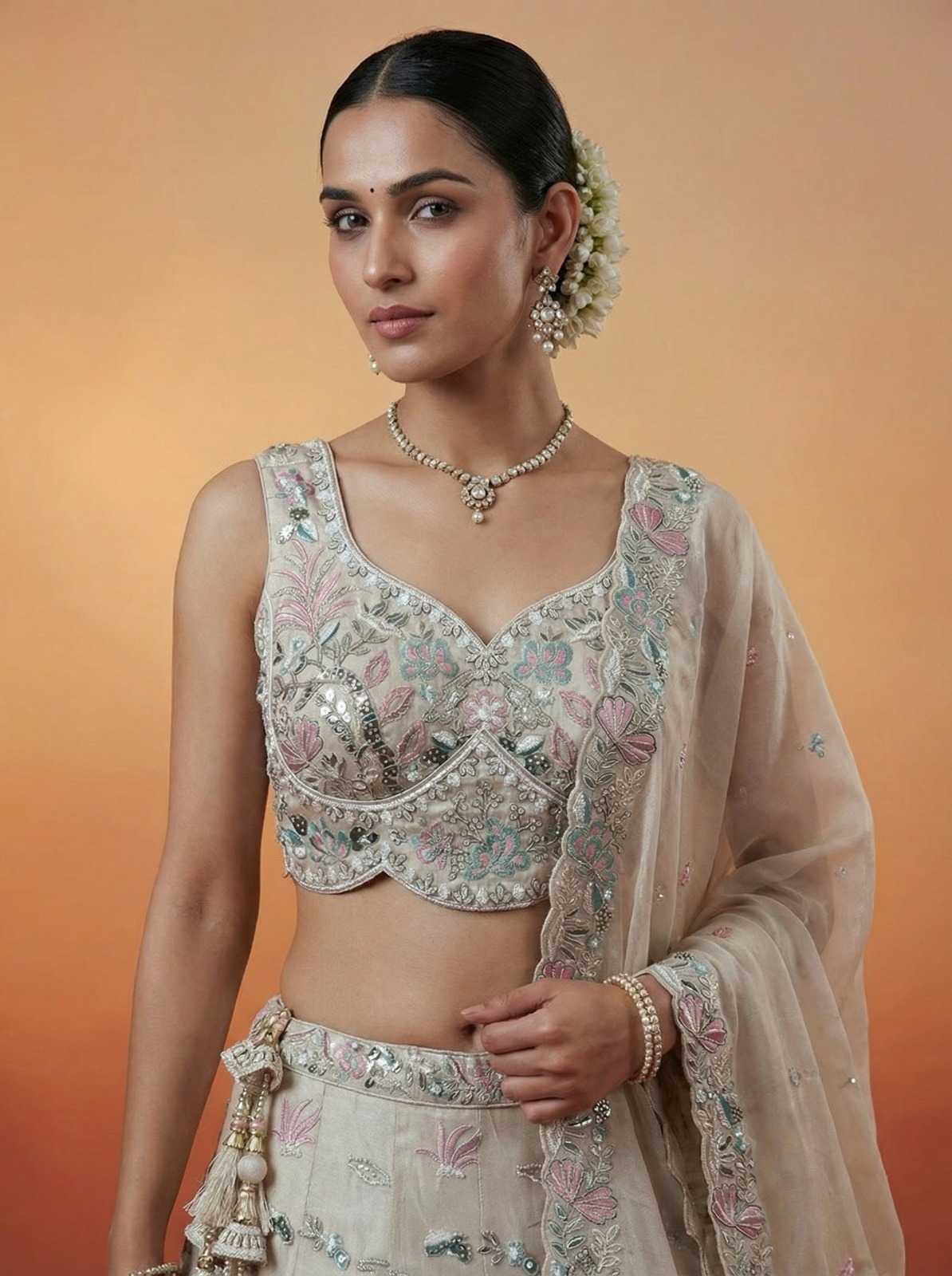 Organza Embroidered Lehenga