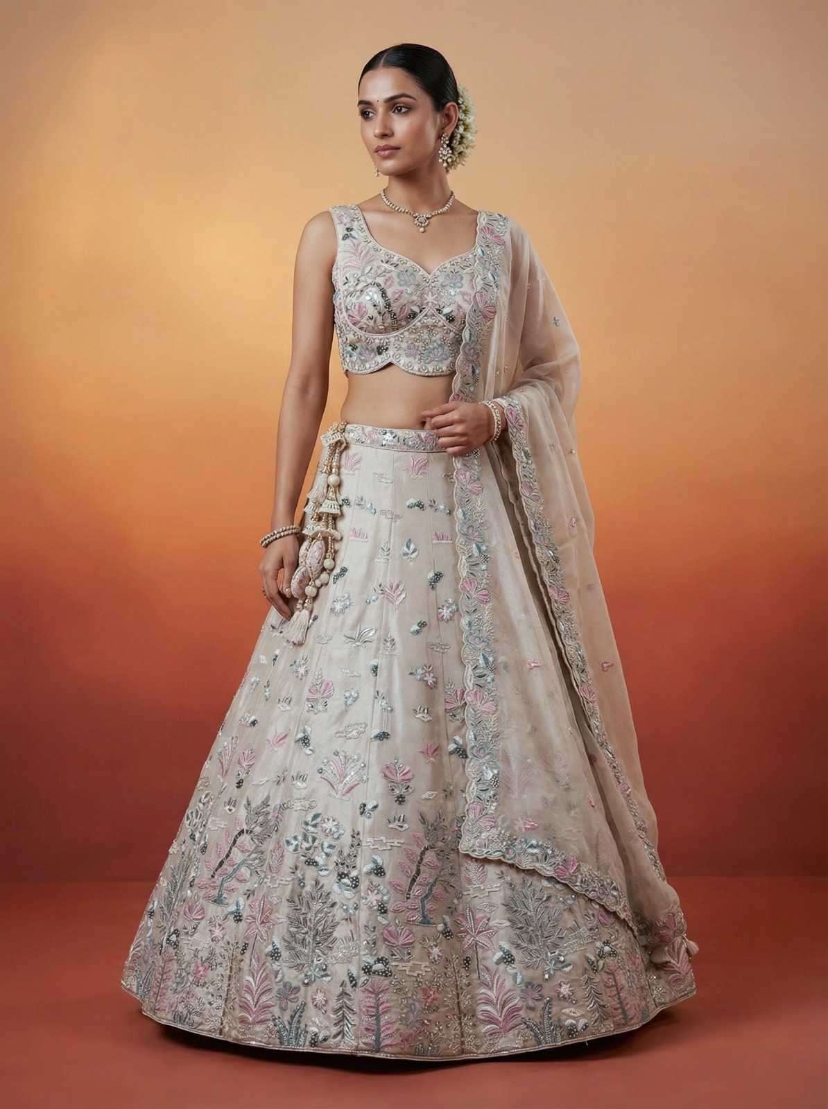 Organza Embroidered Lehenga