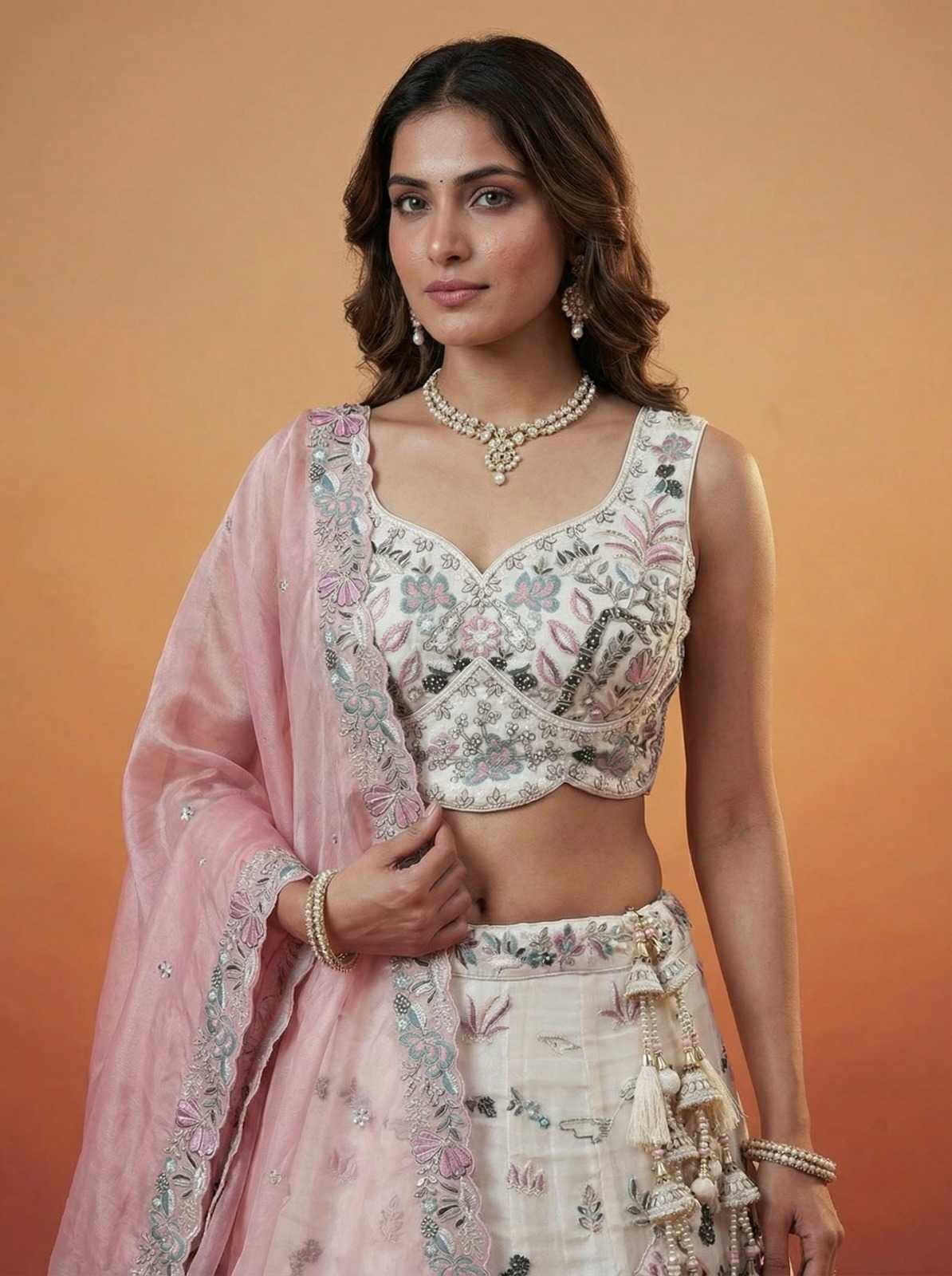 Organza Embroidered Lehenga