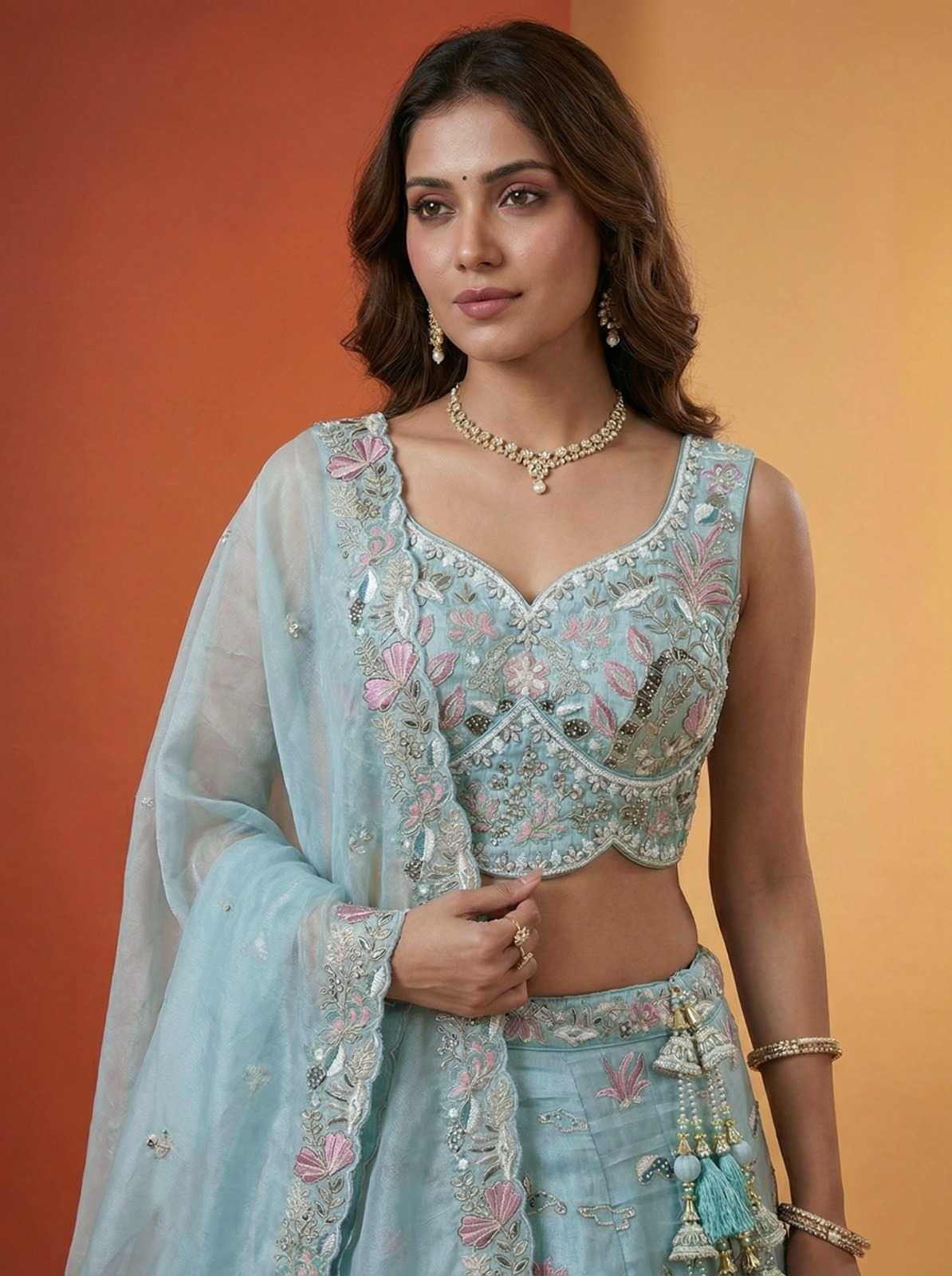 Organza Embroidered Lehenga