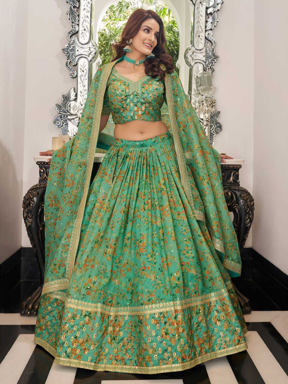Organza Printed Lehenga