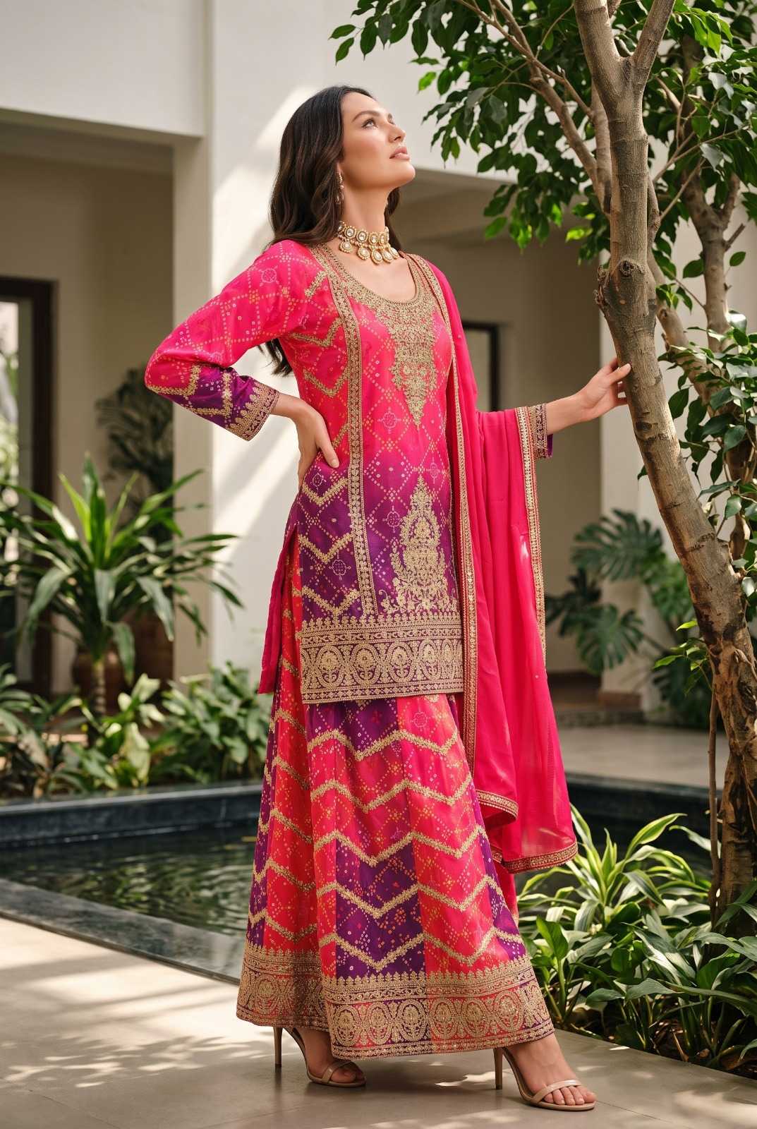 Chinon Sharara Salwar Suit