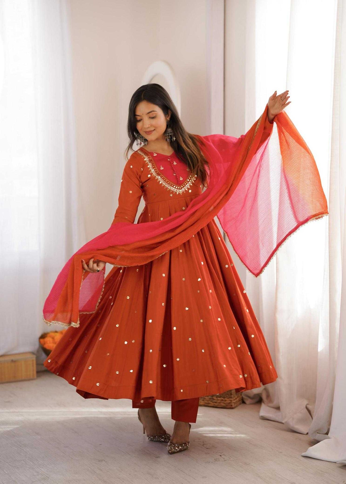 Premium Roman Silk Anarkali Gown