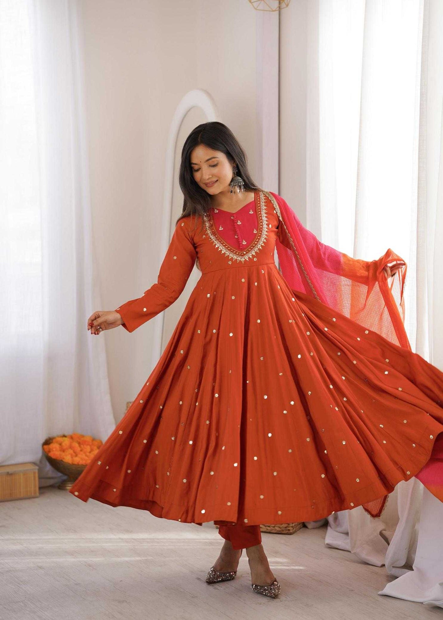 Premium Roman Silk Anarkali Gown