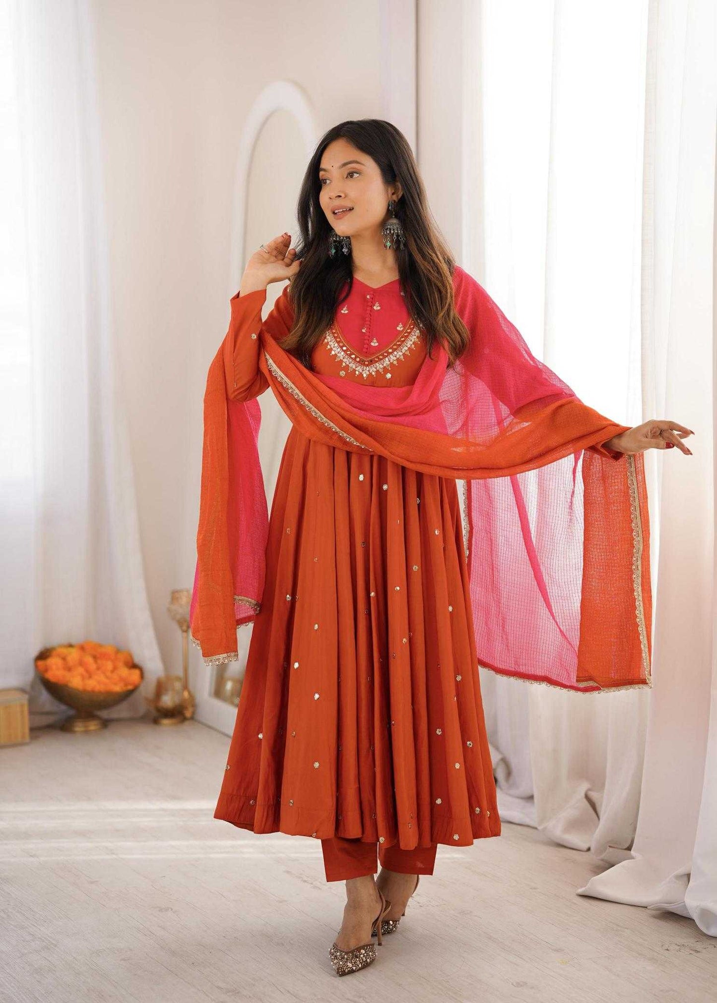 Premium Roman Silk Anarkali Gown