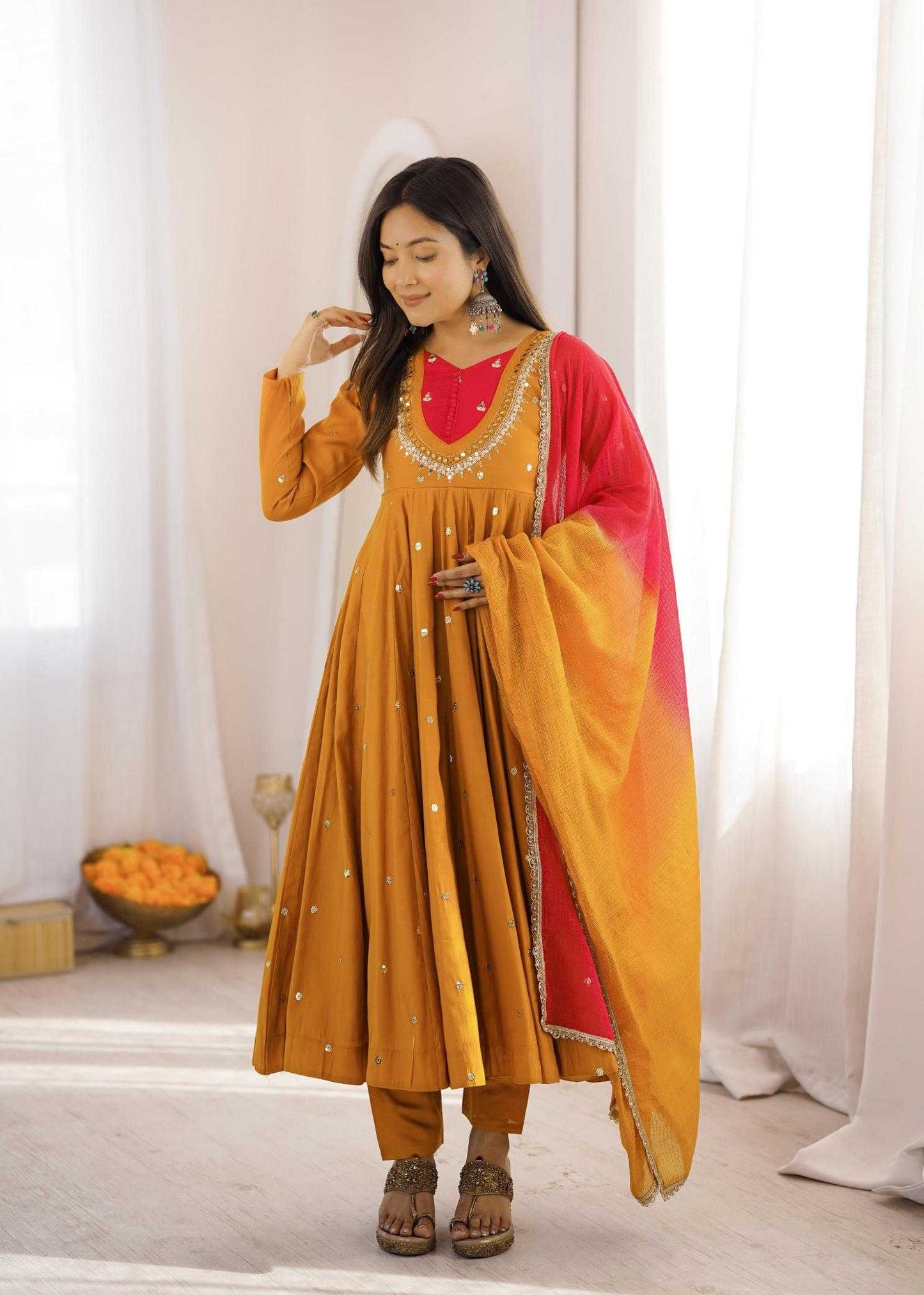 Premium Roman Silk Anarkali Gown