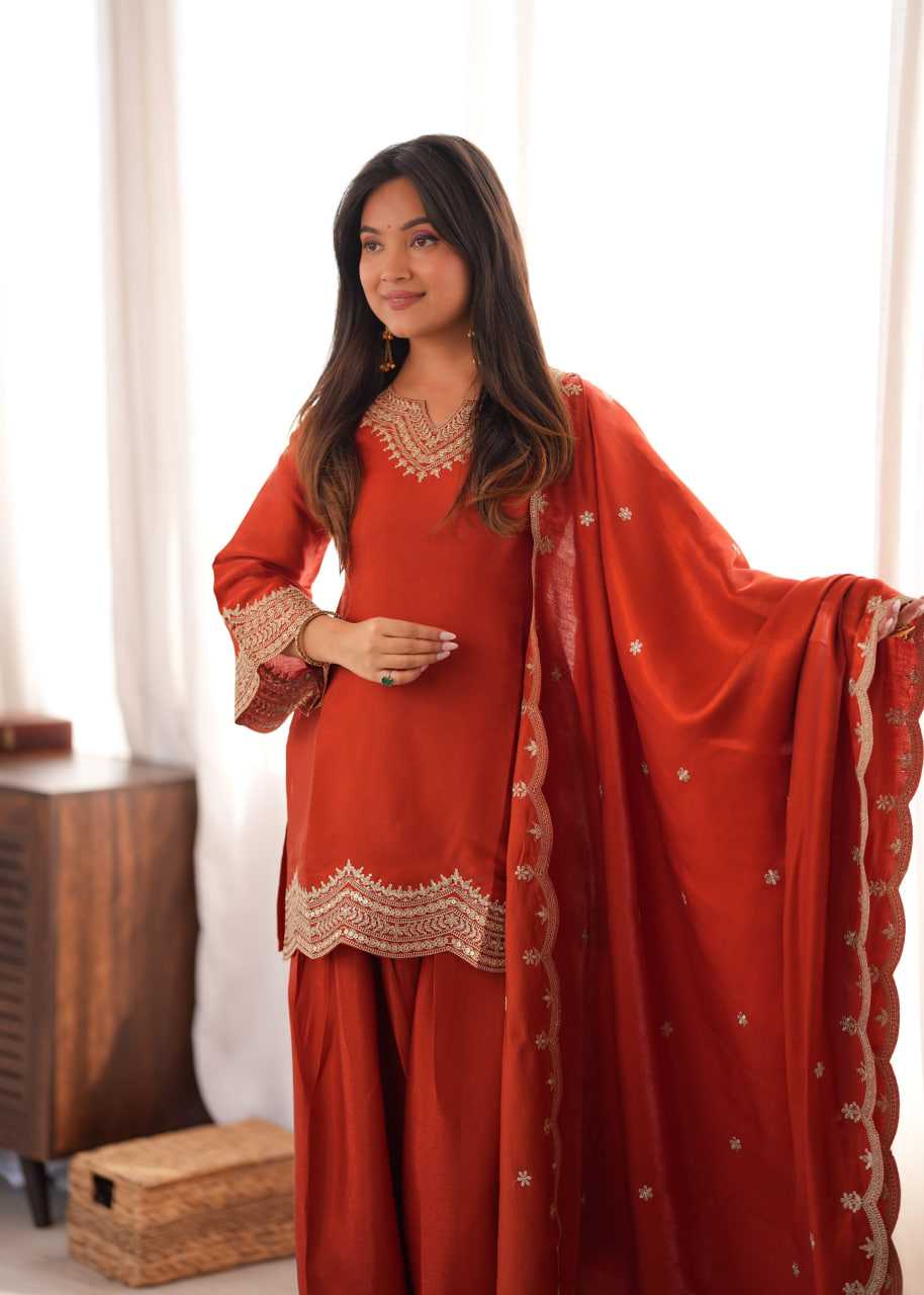 Premium Roman Silk Embroidery Suit
