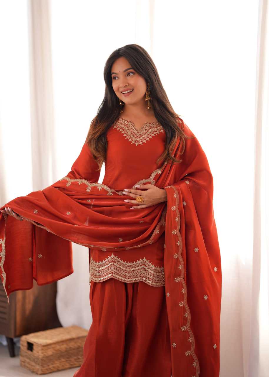 Premium Roman Silk Embroidery Suit