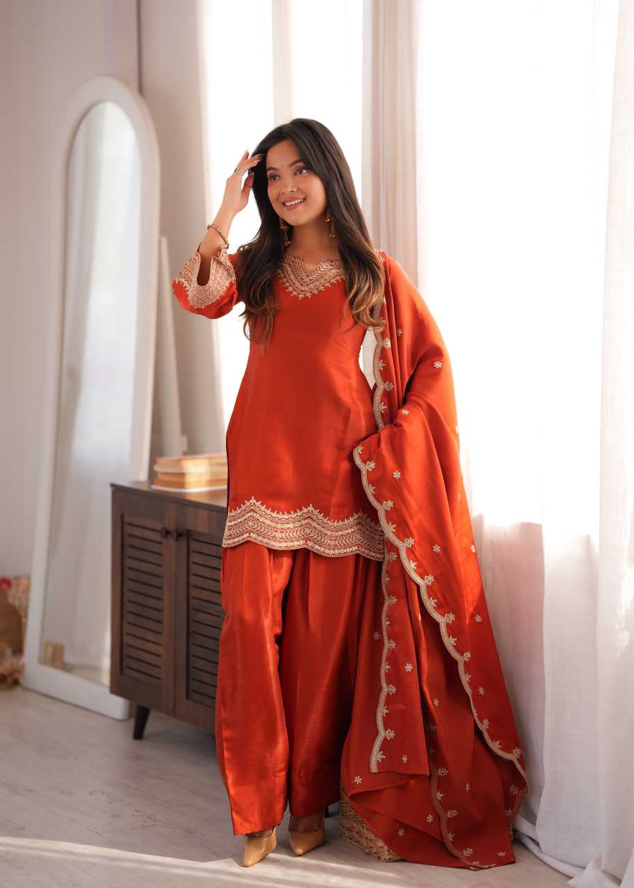 Premium Roman Silk Embroidery Suit