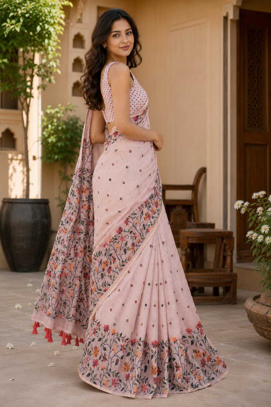 Linen Floral Saree