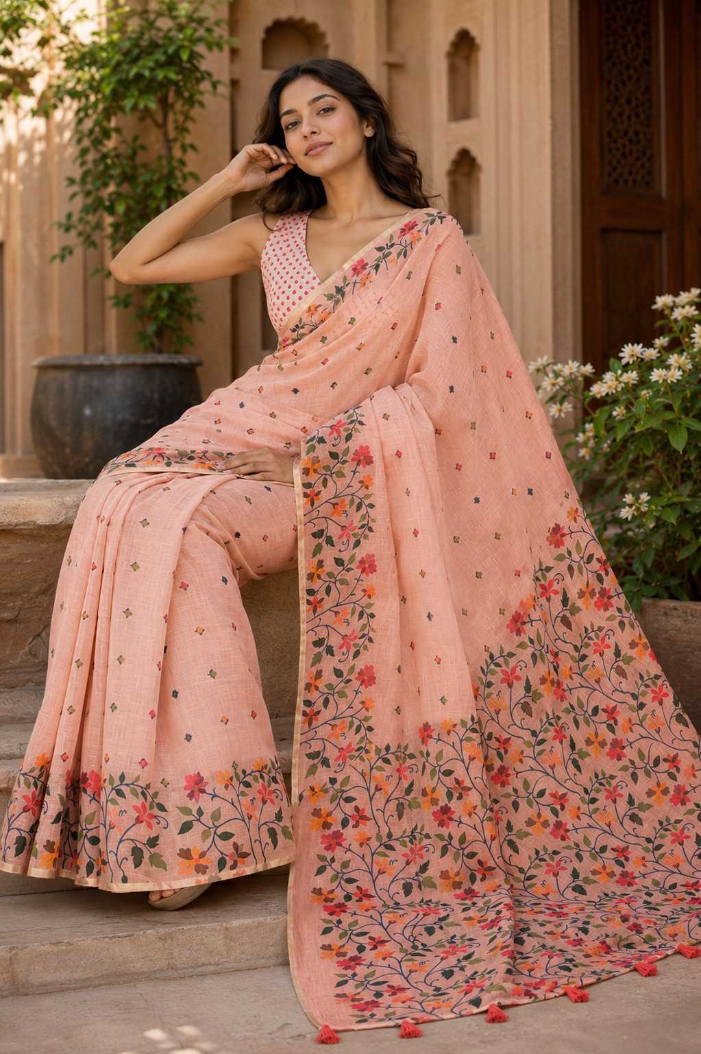 Linen Floral Saree