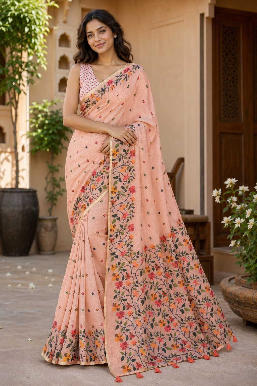 Linen Floral Saree