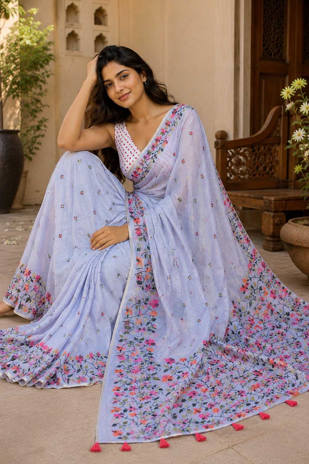 Linen Floral Saree