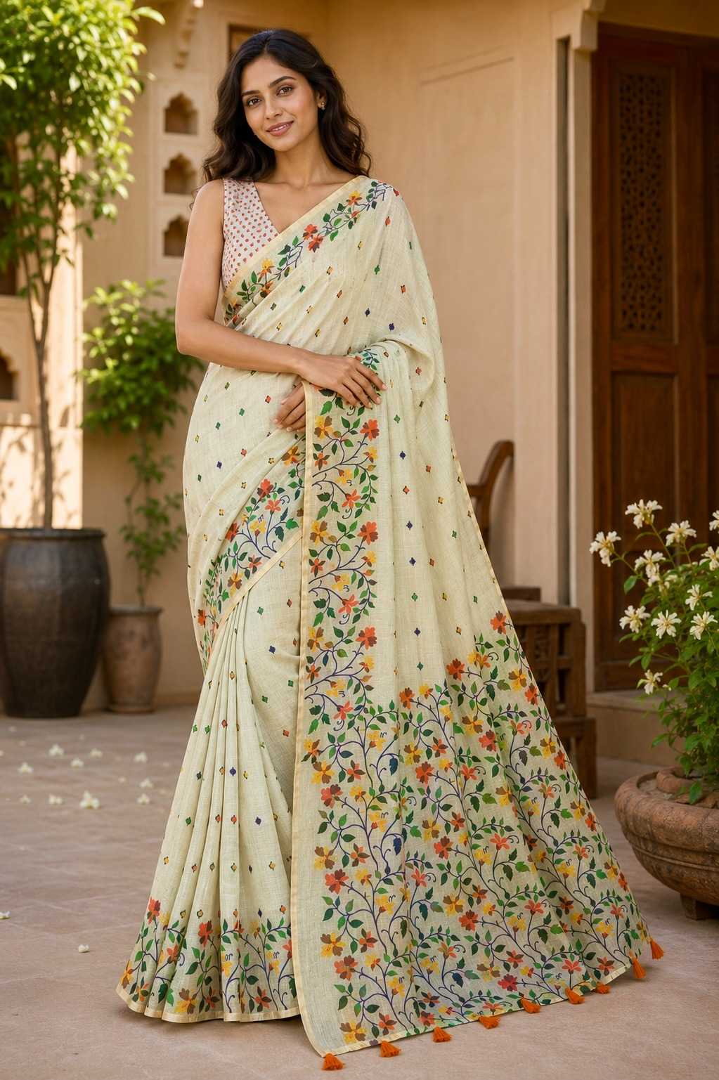 Linen Floral Saree