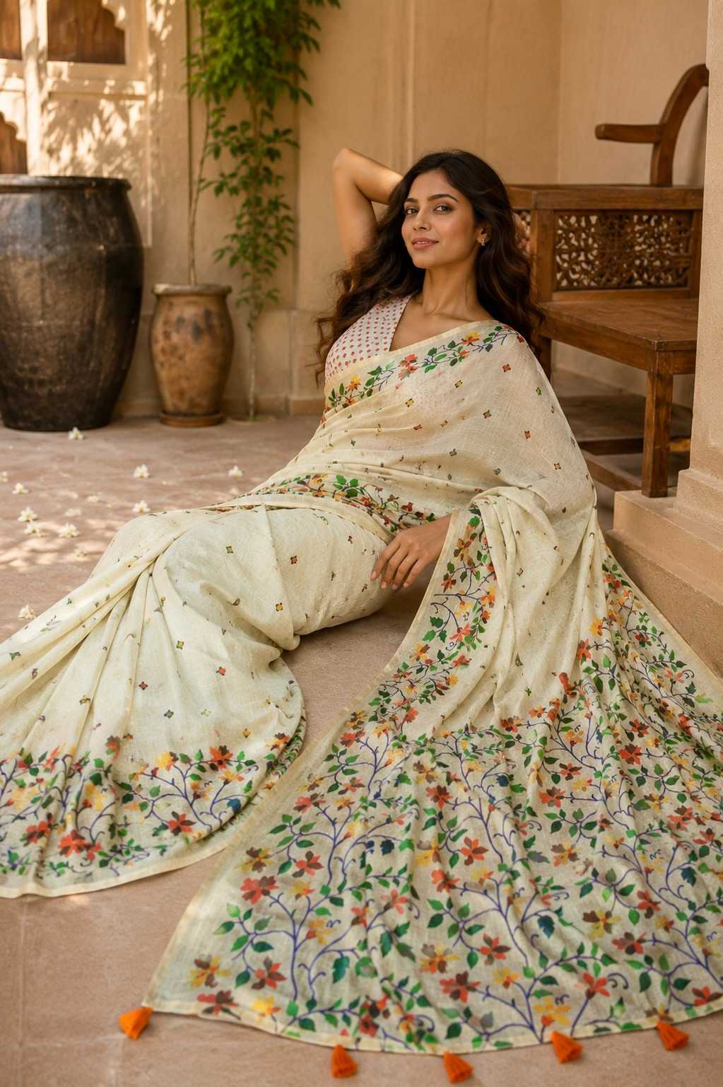 Linen Floral Saree
