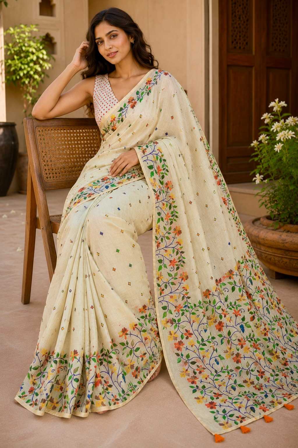 Linen Floral Saree