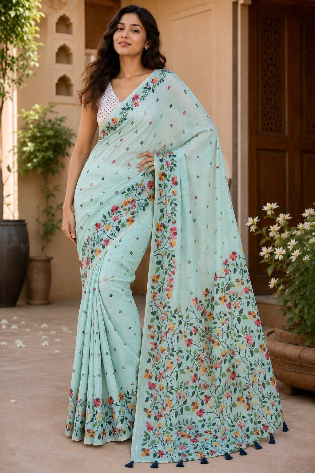 Linen Floral Saree