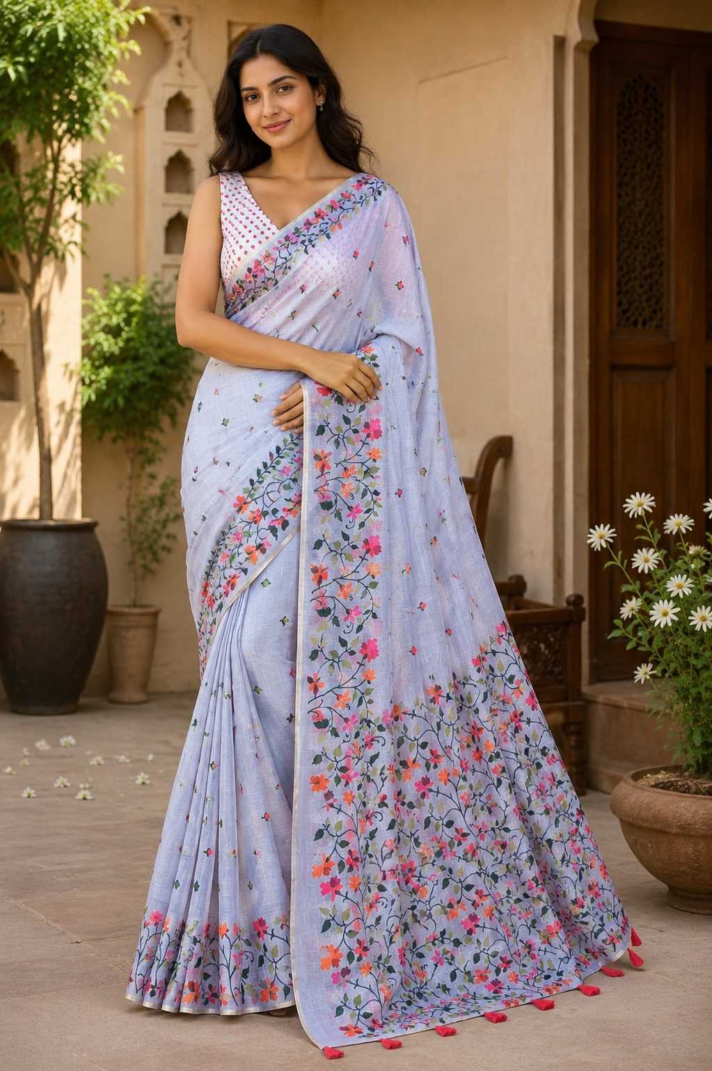 Linen Floral Saree