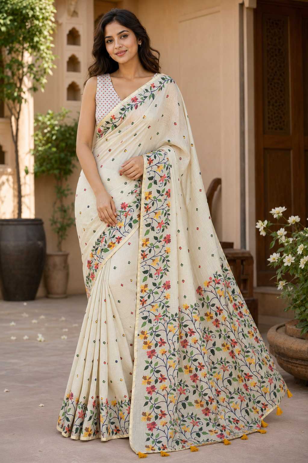 Linen Floral Saree