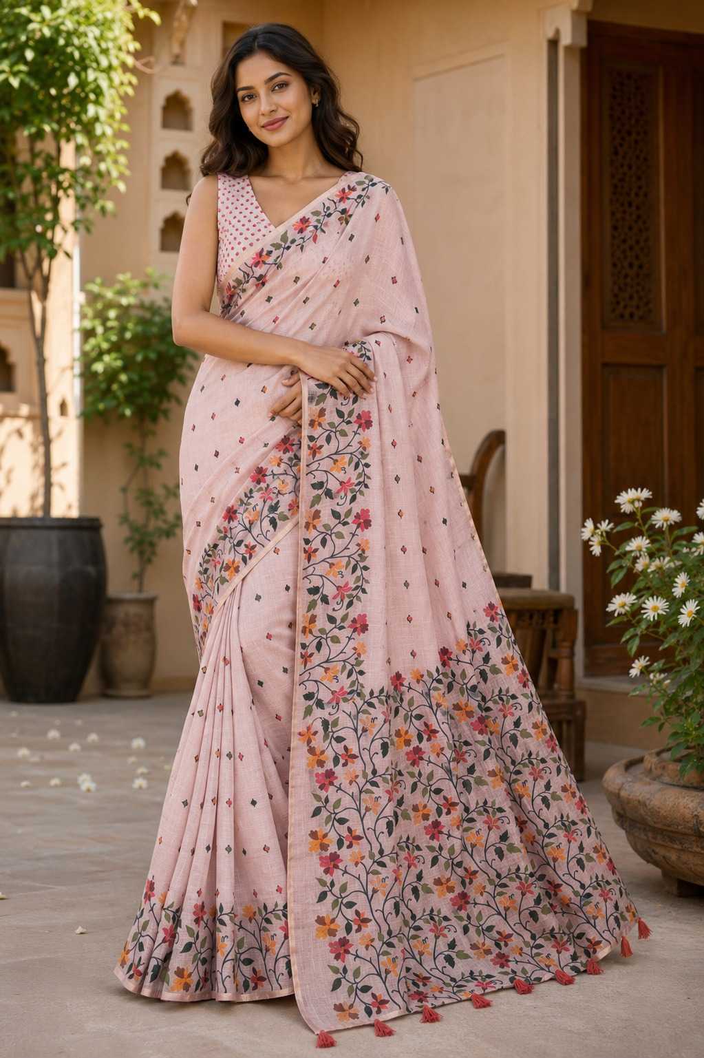 Linen Floral Saree