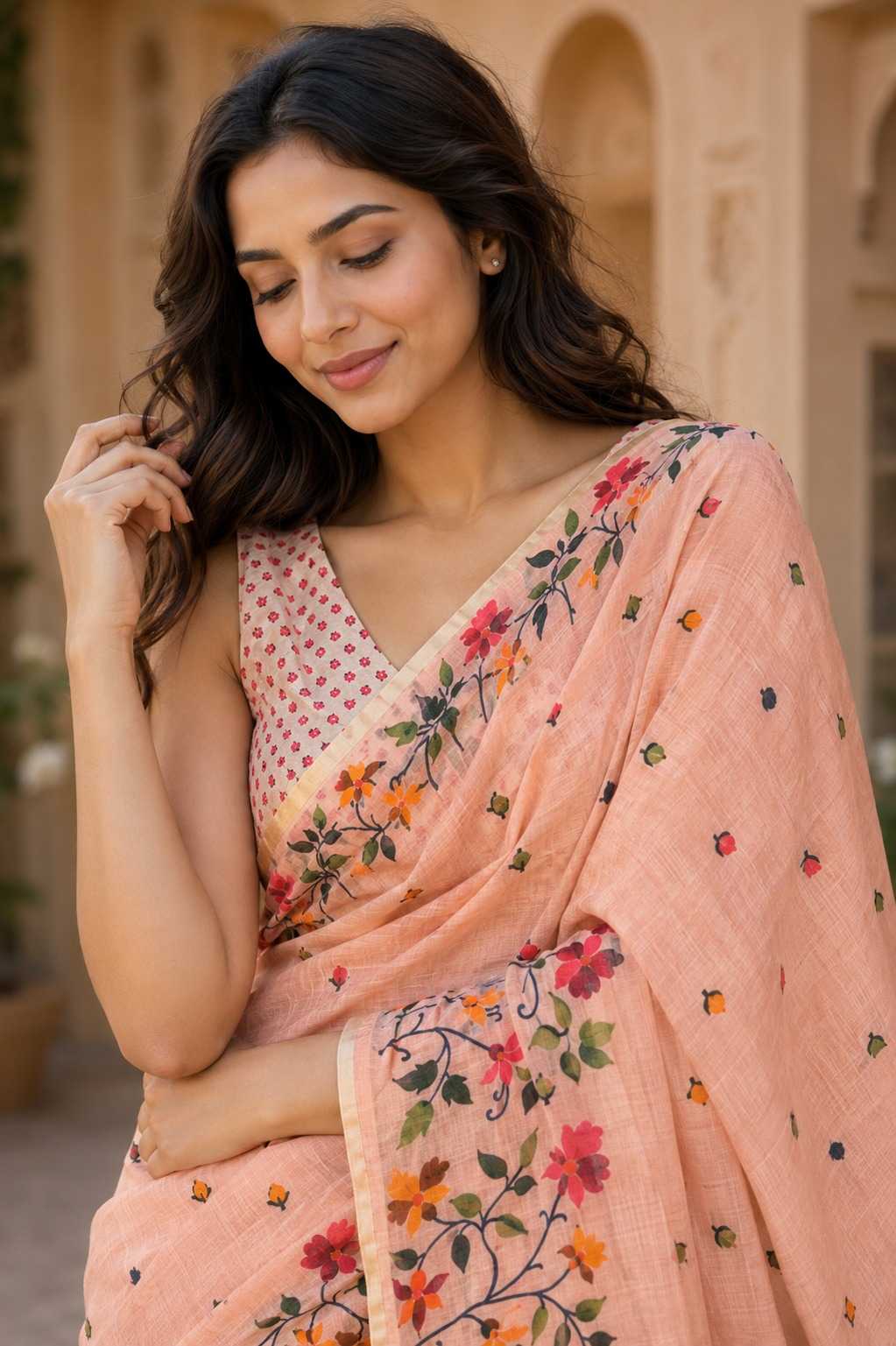 Linen Floral Saree