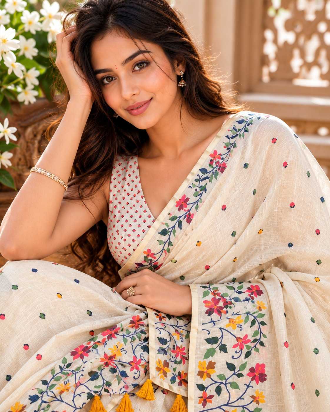 Linen Floral Saree