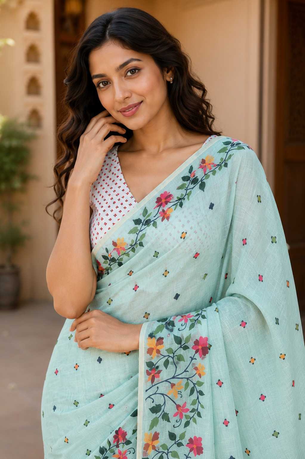 Linen Floral Saree